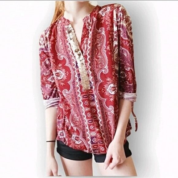 Anthropologie TINY Sequin Devas Popover Tunic Top Size Small - Picture 1 of 9